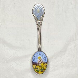 New Mexico Silver Plated Spoon 4 1/4" Painted Collector Travel Souvenir MAFCO